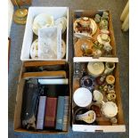 A box of miscellaneous including Mrs Beeton's Household Management book, leather gaiters and