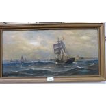 An oil painting on canvas of sailing ship entering Tynemouth harbour signed F A Lawrence