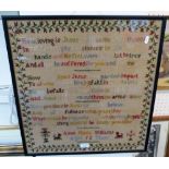 A undated sampler worked by Anne Maria Williams, 52cm x 55cm,