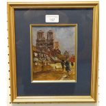 Continental School street scene indistinctly signed oil on board, 17cm x 13cm, gilt frame