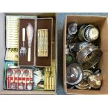 Boxed, cased and loose cutlery together with a box of electroplated ware (2)