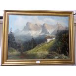 An oil painting on canvas of an alpine scene signed F Wickeroh?