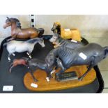 Beswick models, Connoisseur model Black Beauty and foal on plinth together with Alsation, Afghan