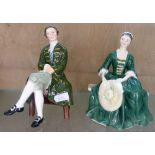 A pair of Royal Doulton figurines " A lady from Williamsburg" HN2228 and "A gentleman from