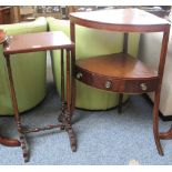 A 19th century inlaid mahogany two-tier corner washstand, 58cm wide, together with a mahogany