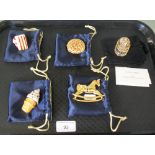 Five Estee Lauder novelty solid perfume bottles; Christmas cake, pie, bird cage, ice cream and