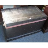 A black painted Victorian pine blanket box, 92cm wide