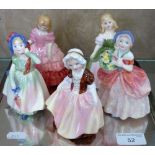 Five Royal Doulton figurines, "Dinky Do" HN2120, "Babie" HN1679, "Cissy" HN1809, "Penny" HN2338