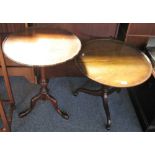 An Edwardian mahogany circular tripod table with carved edge, 51cm diameter and another similar