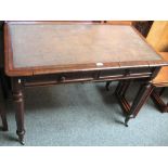 A mid-Victorian two drawer writing table with turned and tapering octagonal legs, 107cm wide