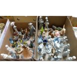 Two boxes of figurines, animal figures, bird figures etc.including Lladro style figure, Pendelfin,
