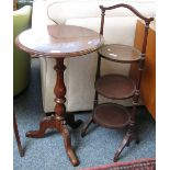 A 19th century walnut circular pedestal tripod table, 45cm diameter, together with an Edwardian