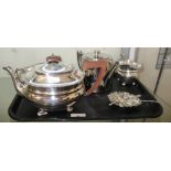 A silver bon bon dish, Sheffield 1902, an electroplated three piece tea service and other plated