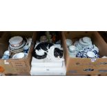 Three boxes of miscellaneous ceramics including Wedgwood Peter Rabbit, a continental tea service,