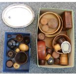 A quantity of specimen wood turning, including pill boxes, bowls etc. together with an Edwardian