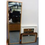 A walnut and tunbridgeware framed overmantel mirror together with a white painted bevel edged square