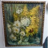 A still life oil painting, Joyce Lakeman vase of flowers