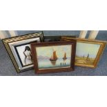 An oil painting of shipping, Barry Greaves, gilt framed, together with Janice Chatten watercolour of