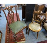 A 19th century Chippendale style mahogany dining chair and a spindle back bedroom chair