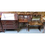 An Edwardian inlaid mahogany fold-over swivel top card table, a 19th century mahogany swing toilet