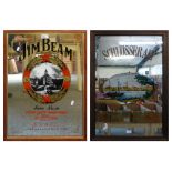 A Jim Beam pub style mirror together with similar Schlosseralt mirror (2)
