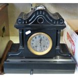 A Victorian architectural style slate mantel clock