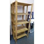 Two stripped pine tall and narrow open shelf units
