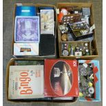 Two boxes of boxed glassware etc, a box of glass decanter stoppers and a box of various collectibles