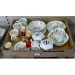 Peter Rabbit nursery china including dishes, money boxes, cups, saucers etc.