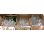 Three boxes of glassware including dessert dishes, bowls, wine glasses etc. (3)