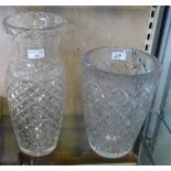 Two tall, heavy cut glass vases