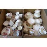 Two boxes of teaware including Royal Vale bone china, English Bell china pattern no. 2273, Minton