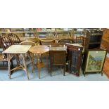 An oak tall and narrow open bookcase, 34cm wide, a glazed mahogany hanging corner display cabinet,