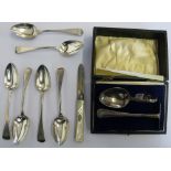A George IV Old English pattern set of six teaspoons London 1826, initialled, a silver and mother of