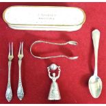 A Dutch silver wager cup, London import 1903, a Danish silver tea spoon by J. Tostrup, two pickle