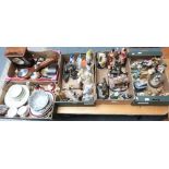 Three boxes of figurines, including oriental and native American figures, together with a box of