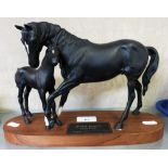 Beswick model of Black Beauty and foal on wooden plnth