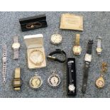 A collection of wrist watches and pocket watches etc