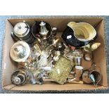 Silver spoons and napkin rings, plated ware, Royal Doulton character jug, combined lighter and