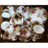 Royal Albert Old Country Roses cups, saucers, side plates and cake plate, approximately 29 pieces