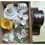 A Shelley part tea/coffee service, Burleigh ware parrot jug, Crown Ducal jug and teapot stand, oak