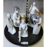 Four Lladro figures together with another similar