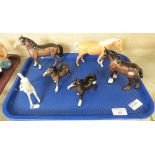 Six Beswick horses including Pony 1197, Shetland Foals 1034, Mare 1991, Shire Foal 1053, Pony