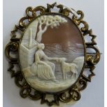 A Victorian shell cameo brooch in a gilt metal mount