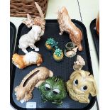 Ten Sylvac dog and cat figures, including frog and rabbit money boxes and a pineapple cruet