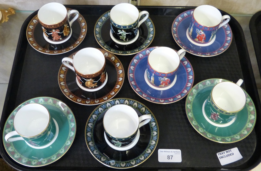 A set of eight Wedgwood cups and saucers (floral girls)