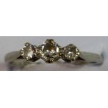 A platinum and diamond three stone ring, claw set with graduated brilliant cut stones, total