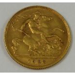 A 1908 half sovereign.