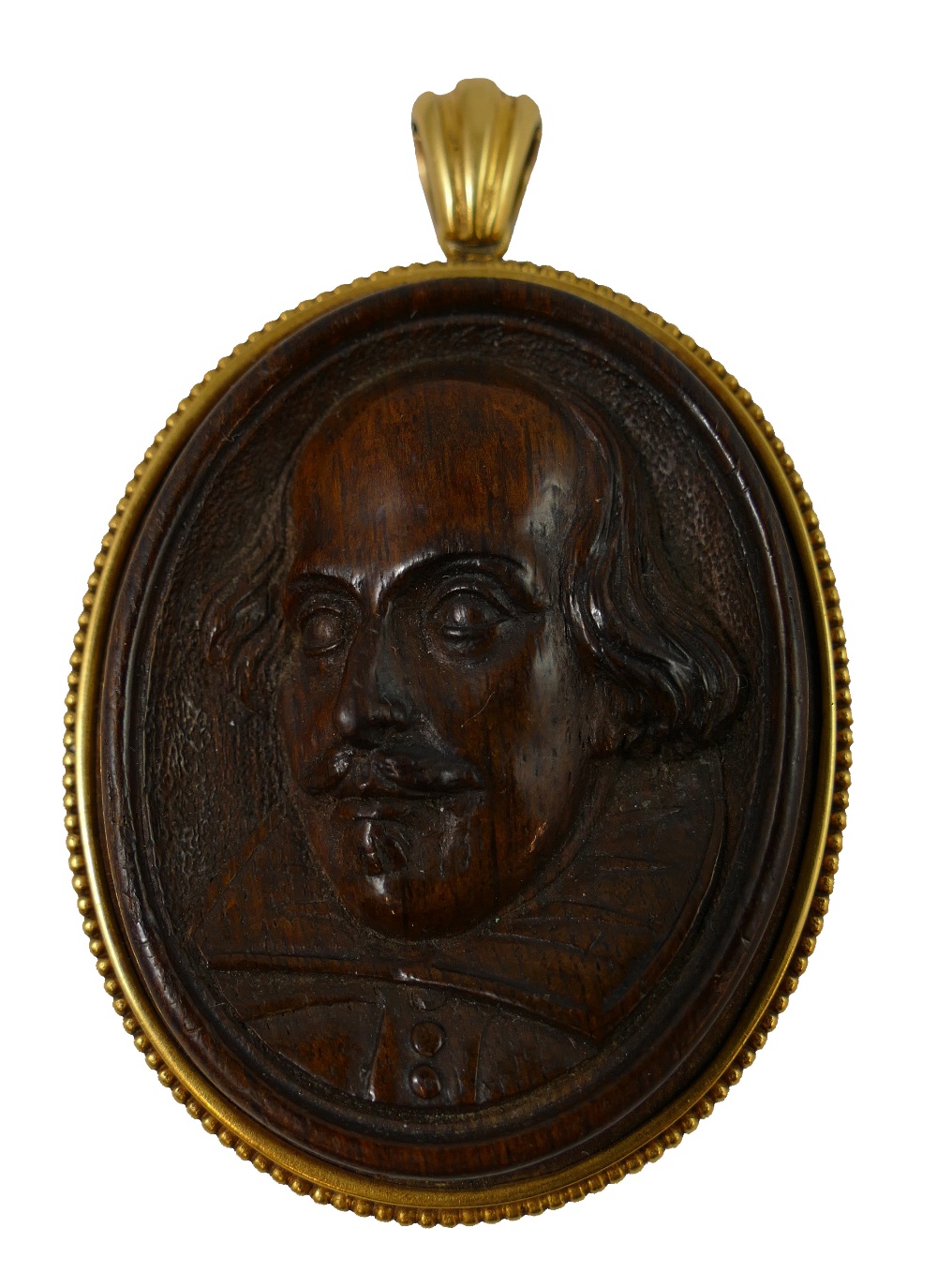 Of Shakespeare interest - A Victorian 18ct gold and believed Mulberry wood carved pendant, circa - Image 2 of 3