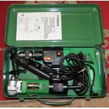 A Hitachi DV20VI impact drill and a DV10YA angle drill, case, unused